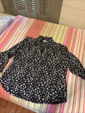 Talbots Black & White Floral Half-Zip Pullover